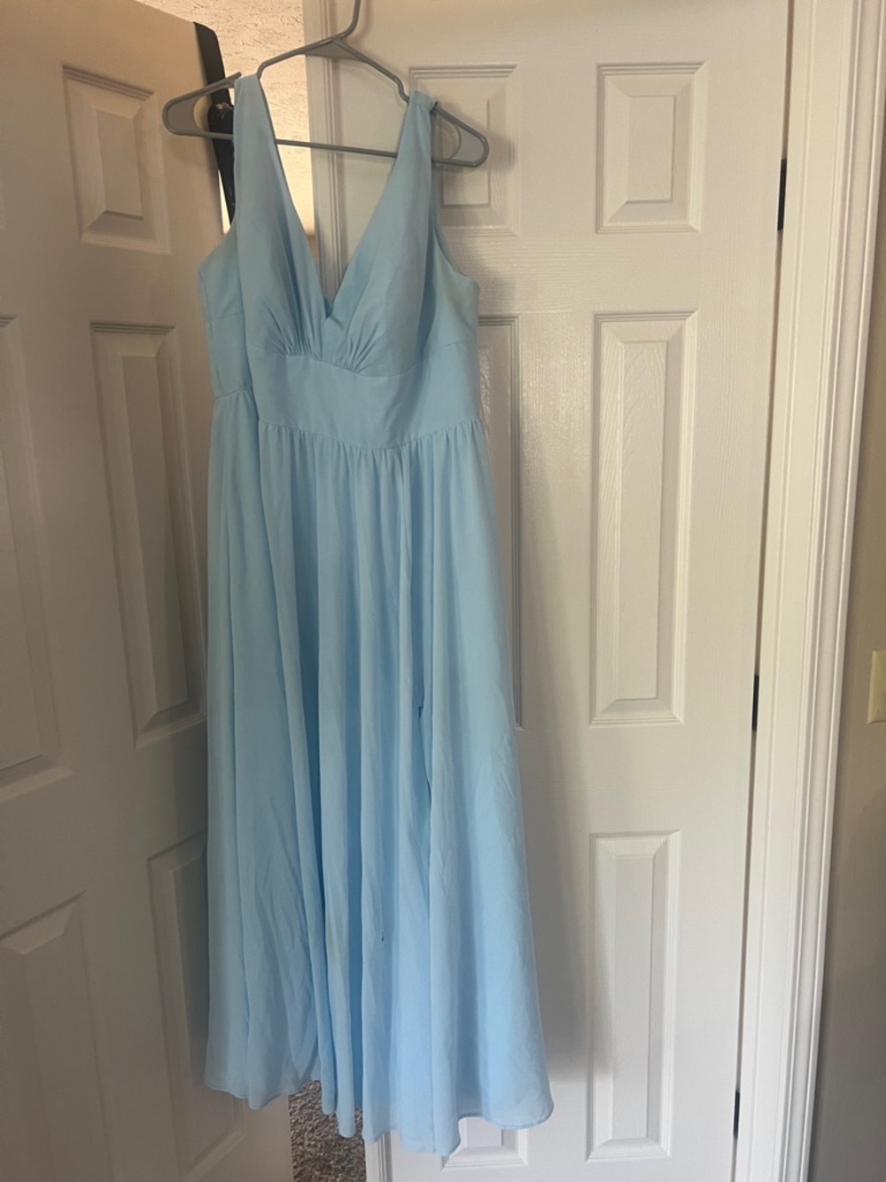 David's Bridal Light Blue V-Neck Chiffon A-Line Dress